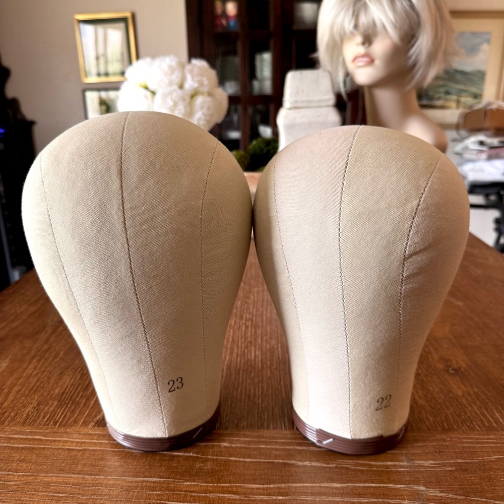Beige Fabric Wig Display Heads - Set of 2
